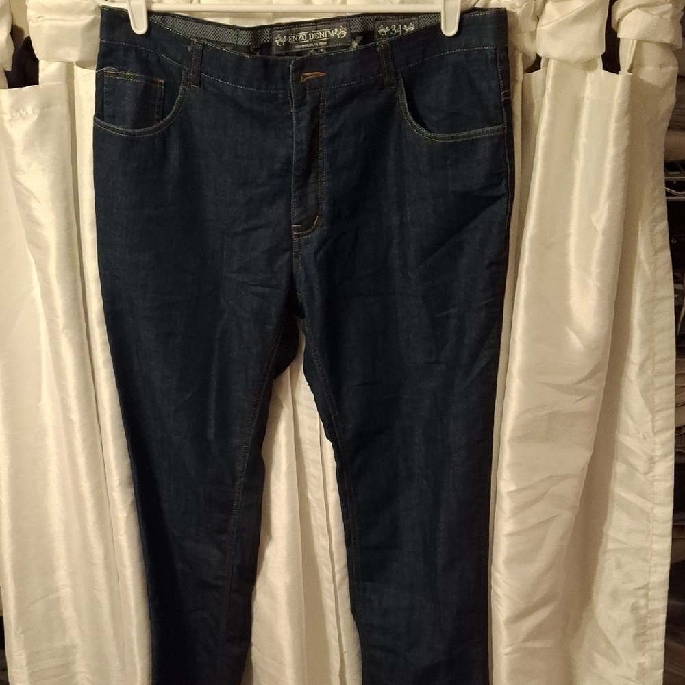 Enzo Classic Indigo Straight Jeans for Men 34